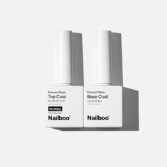 Two Nailboo bottles labeled 'Top Coat' and 'Base Coat' on a plain white background.