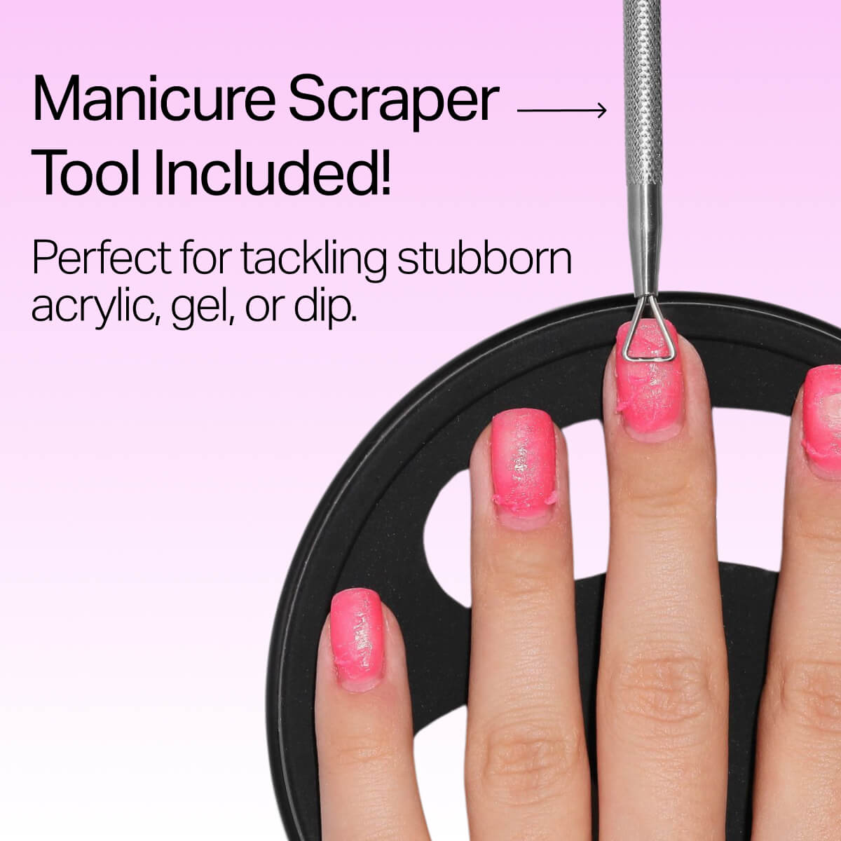 Nailboo manicure set with nail polishes, tools, and promotional offers against a pink background.