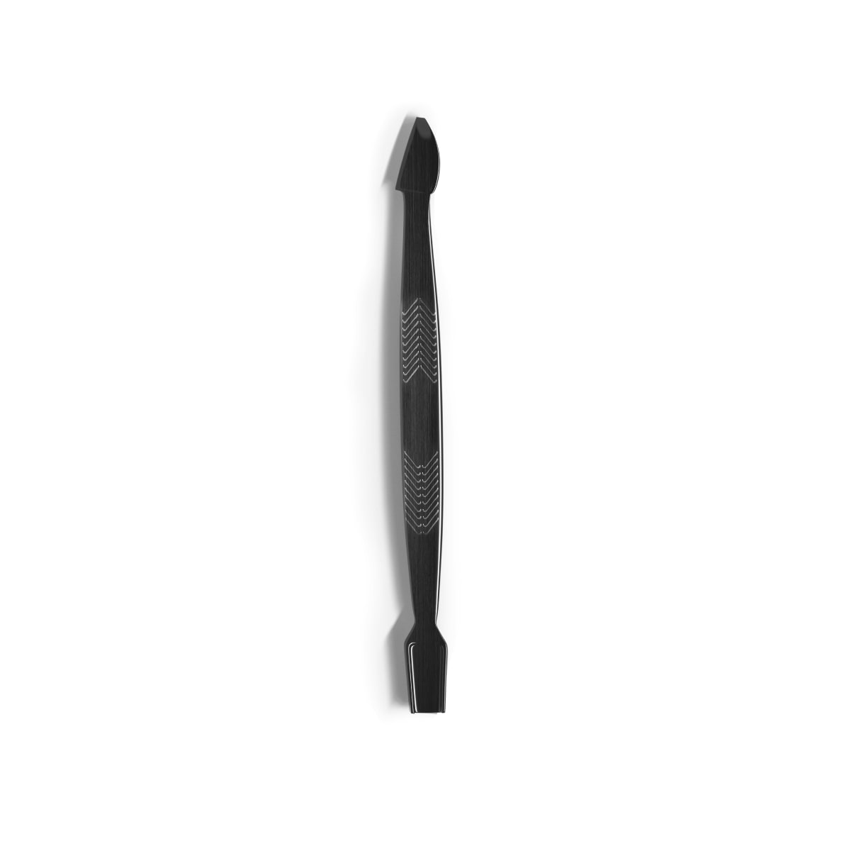 Black metal tool with a pointed end on a white background.